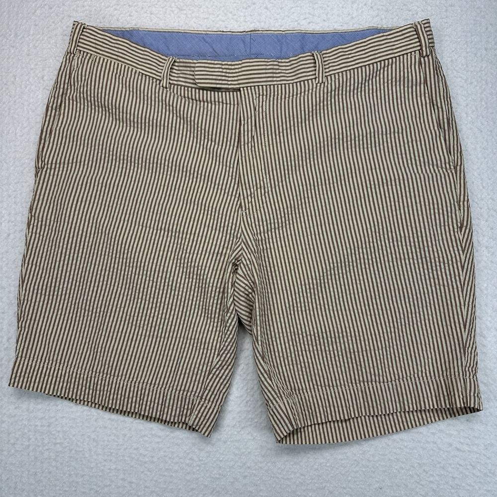 Polo Ralph Lauren Mens 38 Bleecker Shorts khaki Tan Striped Classic Fit Cotton